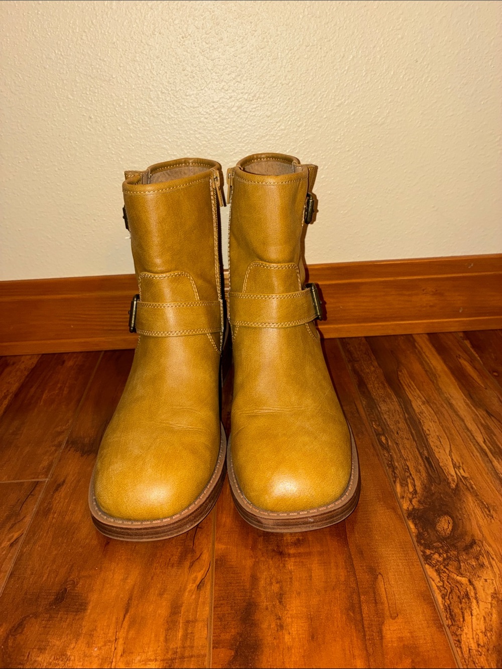 Wild Pair Tan Buckle Ankle Heeled Boots